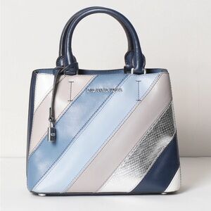 Michael Kors Blue and Silver Striped Bag